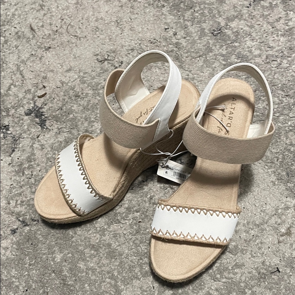 Altar'd State Cream and Tan Wedge Sandals